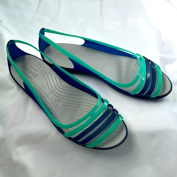 Discontinued CROCS jellies sandals in amazing blue and teal! Womens 11 - Picture 2 of 6